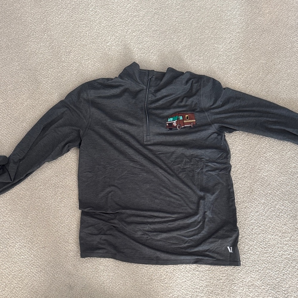 Vuori Charcoal Gray Quarter-Zip Pullover with RV Patch